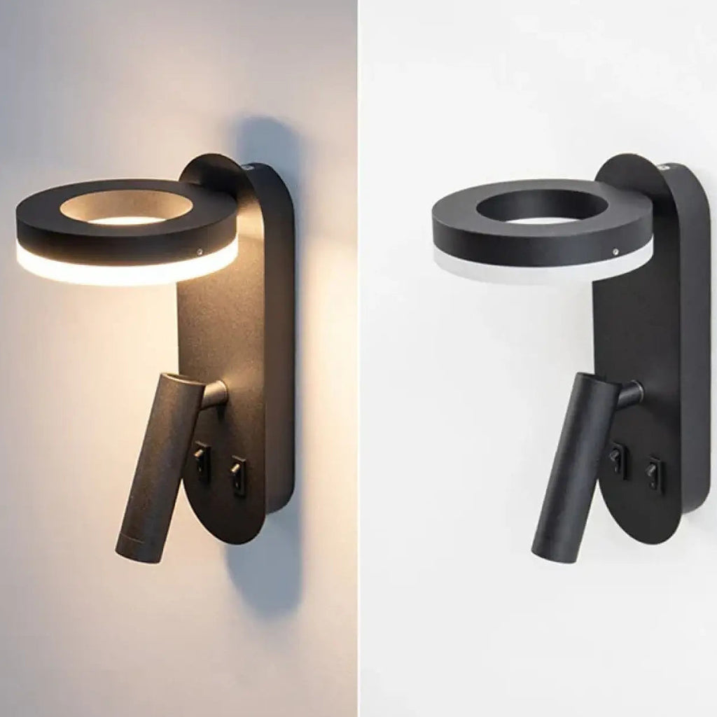Applique murale LED avec liseuse, noir ou blanc