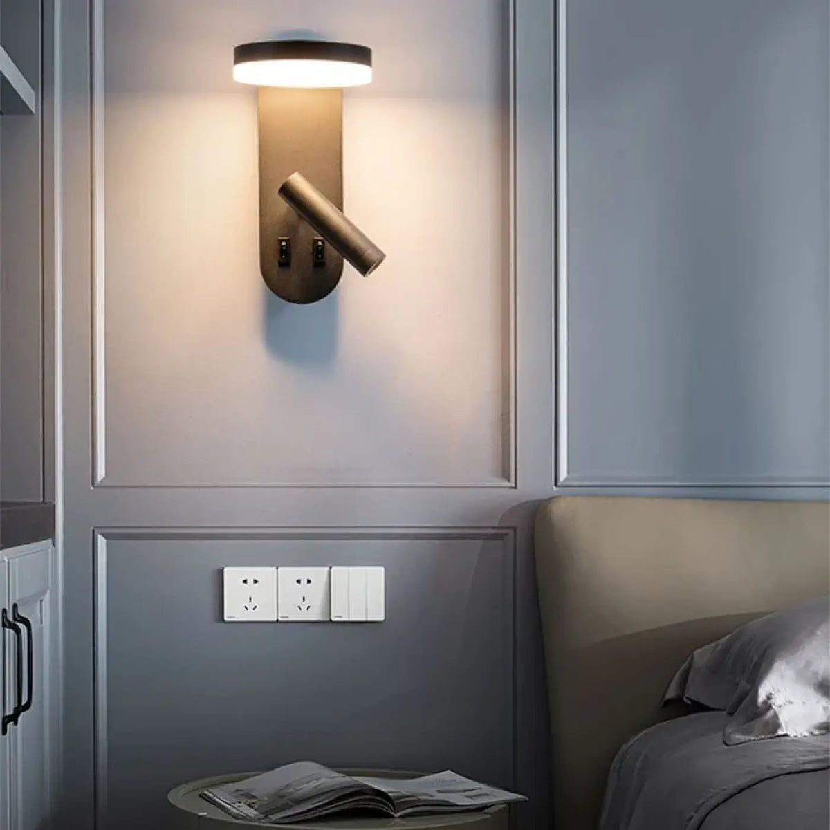 Applique murale LED avec liseuse, noir ou blanc, noir