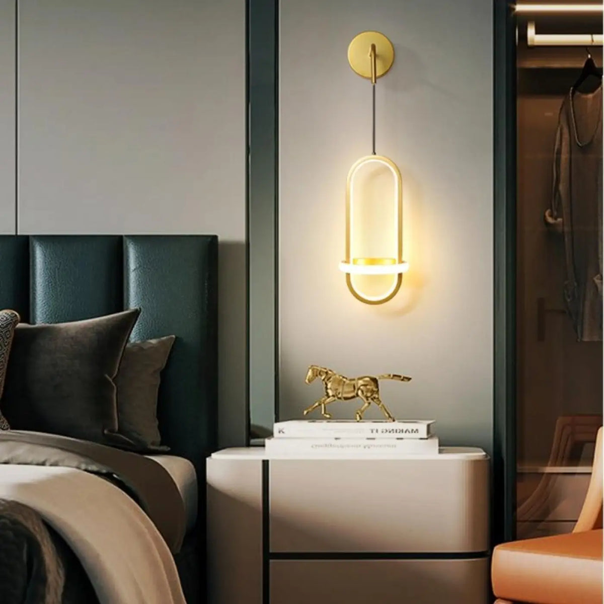 Applique murale LED design, ligne courbe, noir ou doré