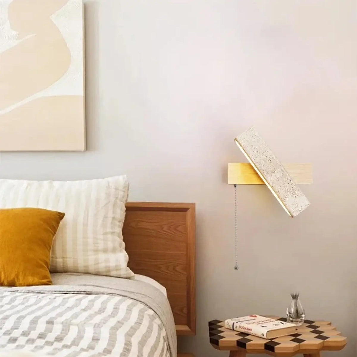 Applique murale LED pierre et bois, deux modèles, marron ou beige