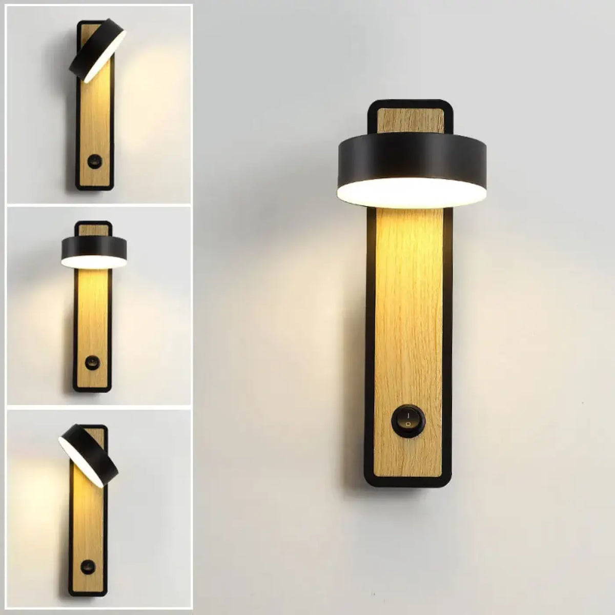 Applique murale LED en bois clair, blanche ou noire