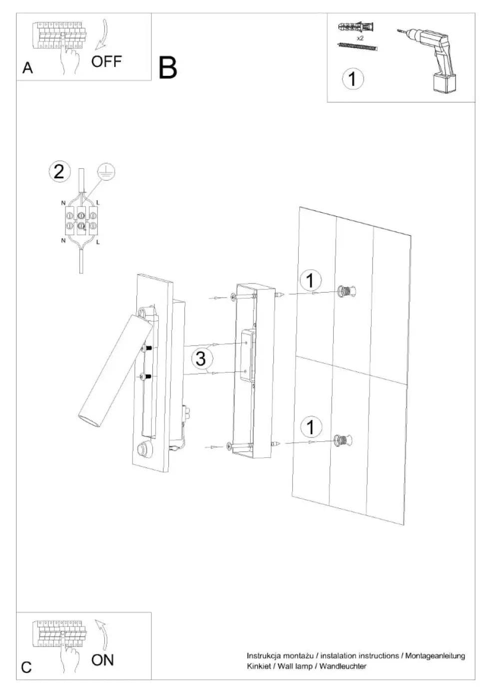 Liseuse murale noire en acier à tige orientable, ampoule G9