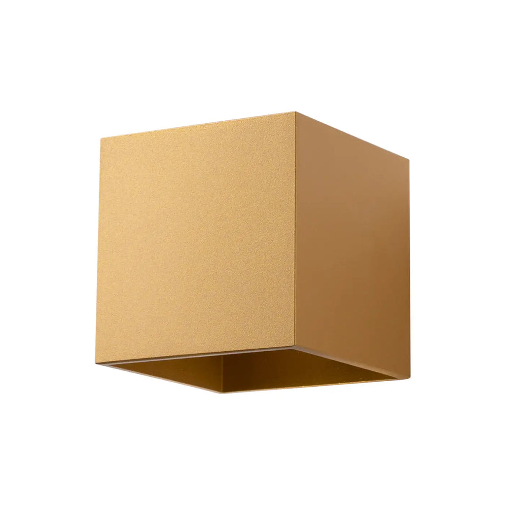 Applique murale cube dorée, lumière vers le haut et le bas