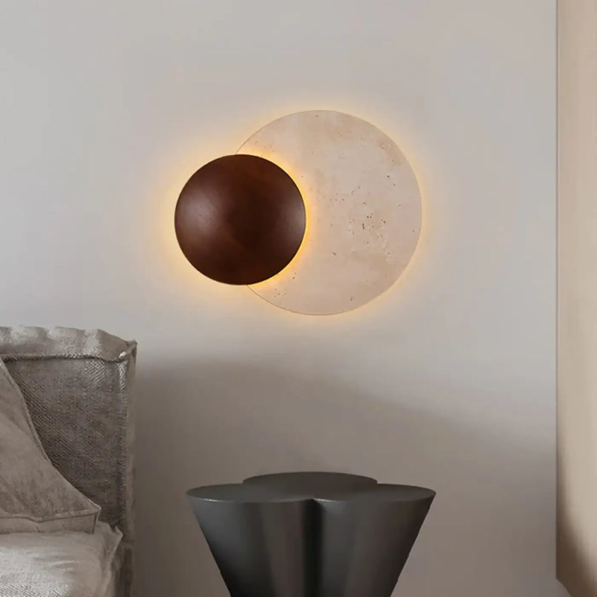 Applique murale LED pierre blanche et bois, lumière réglable
