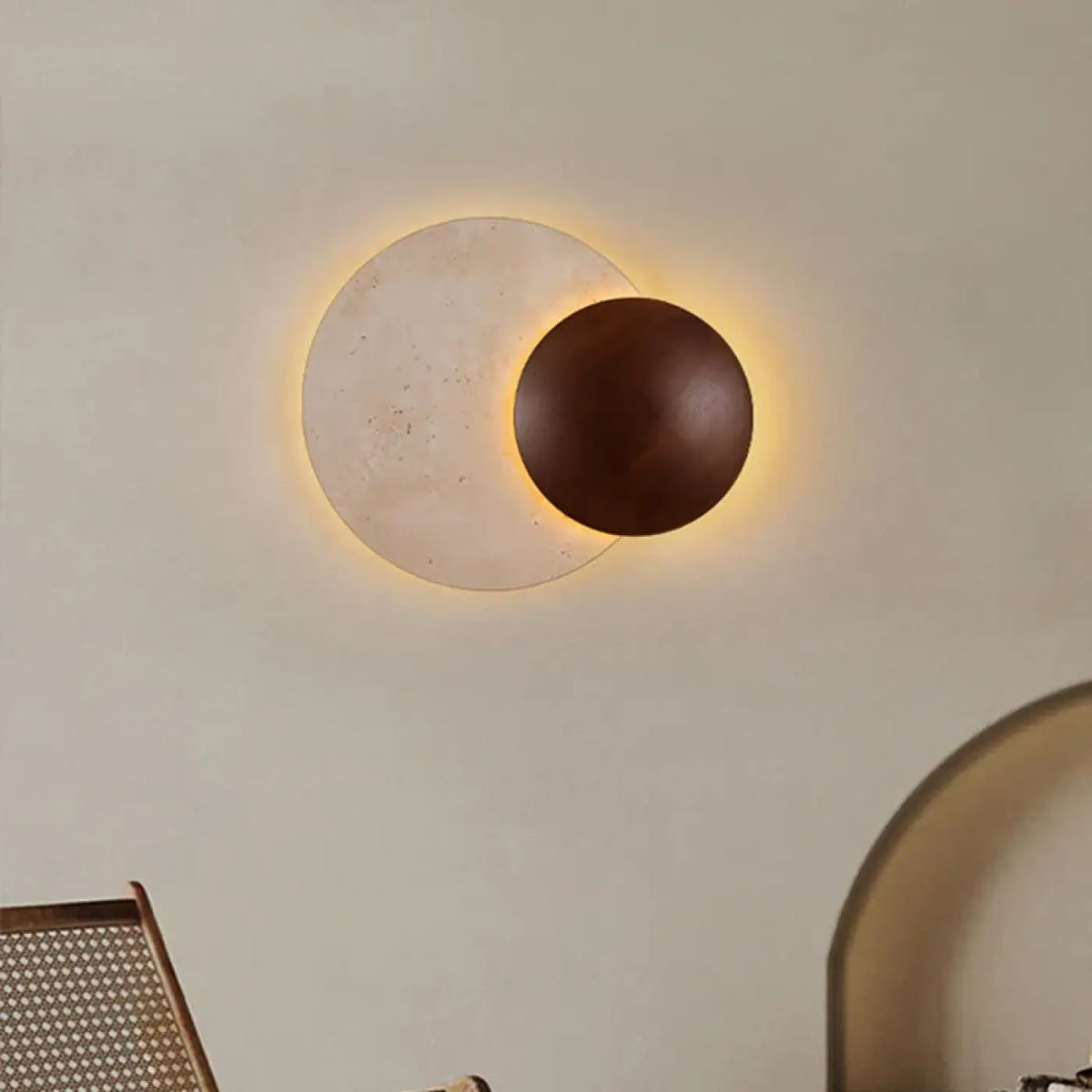 Applique murale LED pierre blanche et bois, lumière réglable