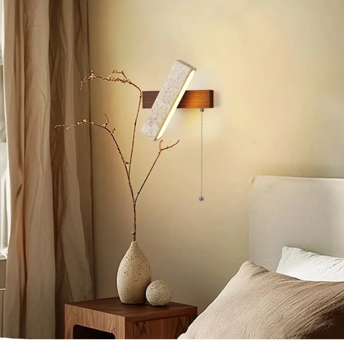 Applique murale LED pierre et bois, deux modèles, marron ou beige, marron