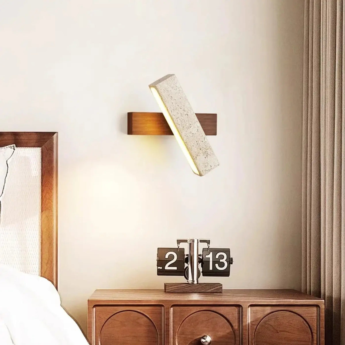 Applique murale LED pierre et bois, deux modèles, marron ou beige, marron