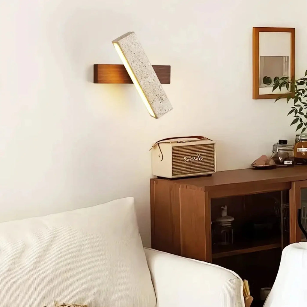 Applique murale LED pierre et bois, deux modèles, marron ou beige