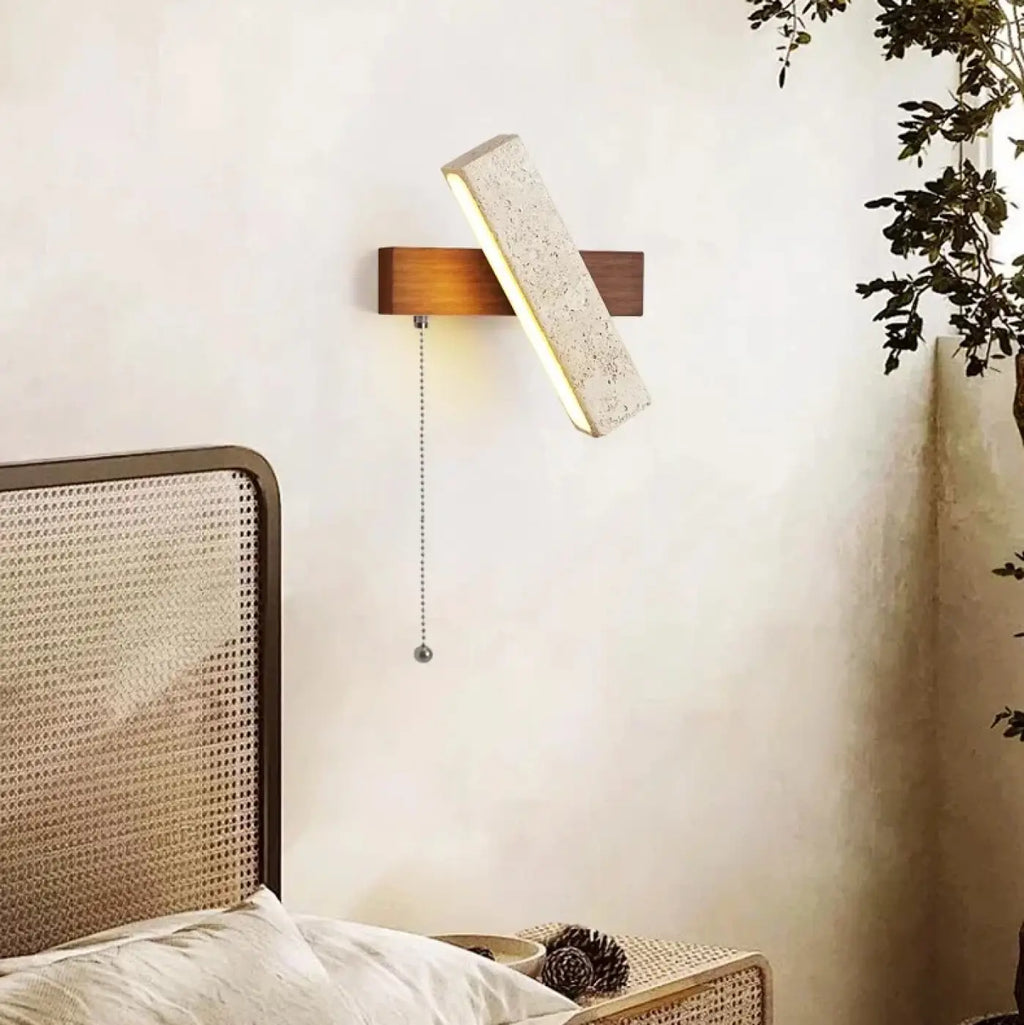 Applique murale LED pierre et bois, deux modèles, marron ou beige