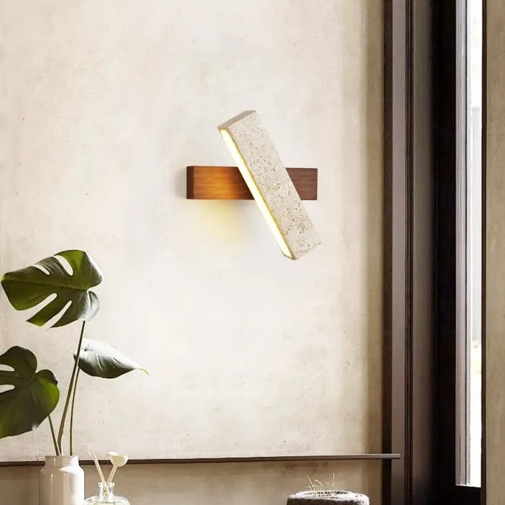 Applique murale LED pierre et bois, deux modèles, marron ou beige, marron