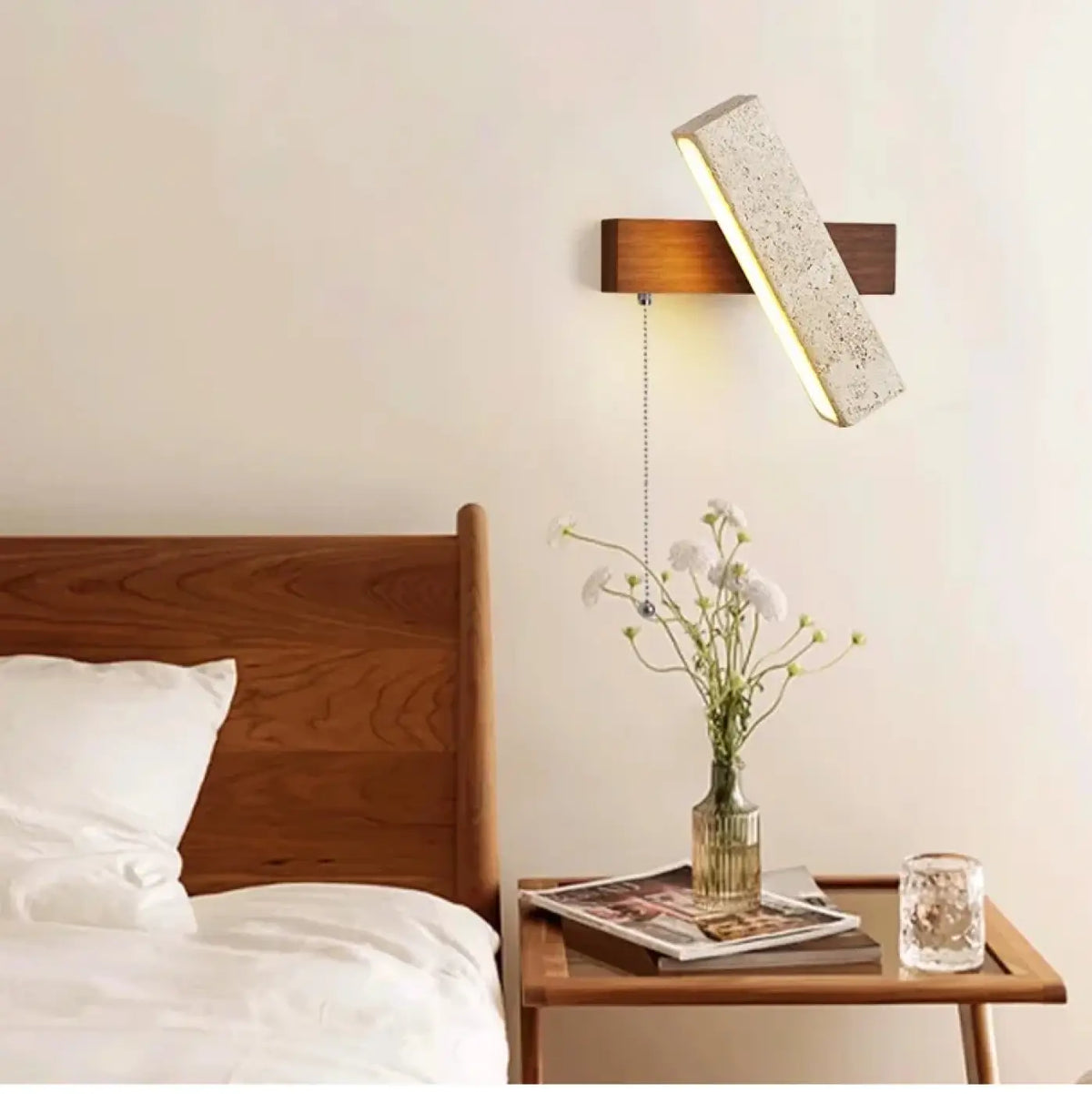 Applique murale LED pierre et bois, deux modèles, marron ou beige, marron