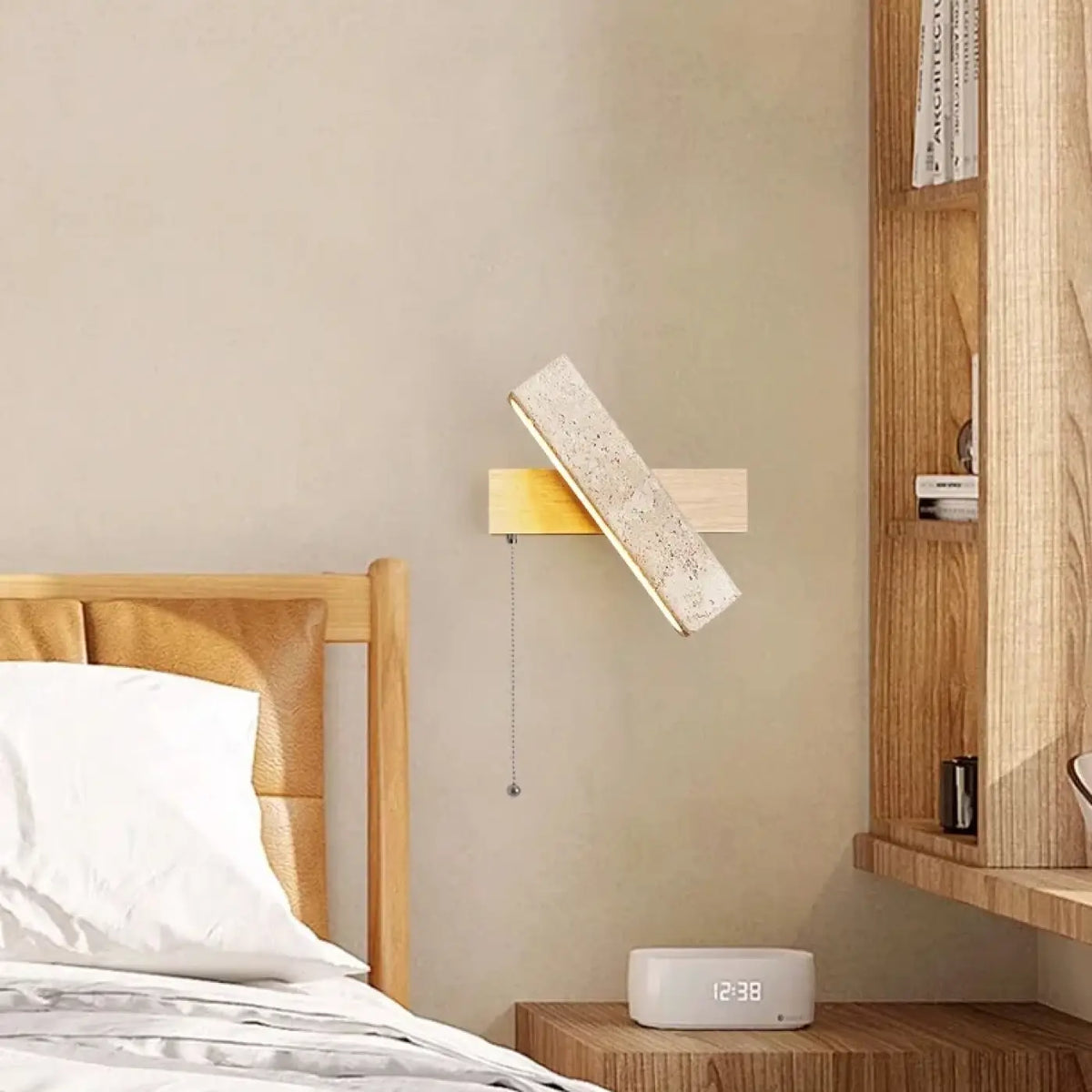 Applique murale LED pierre et bois, deux modèles, marron ou beige