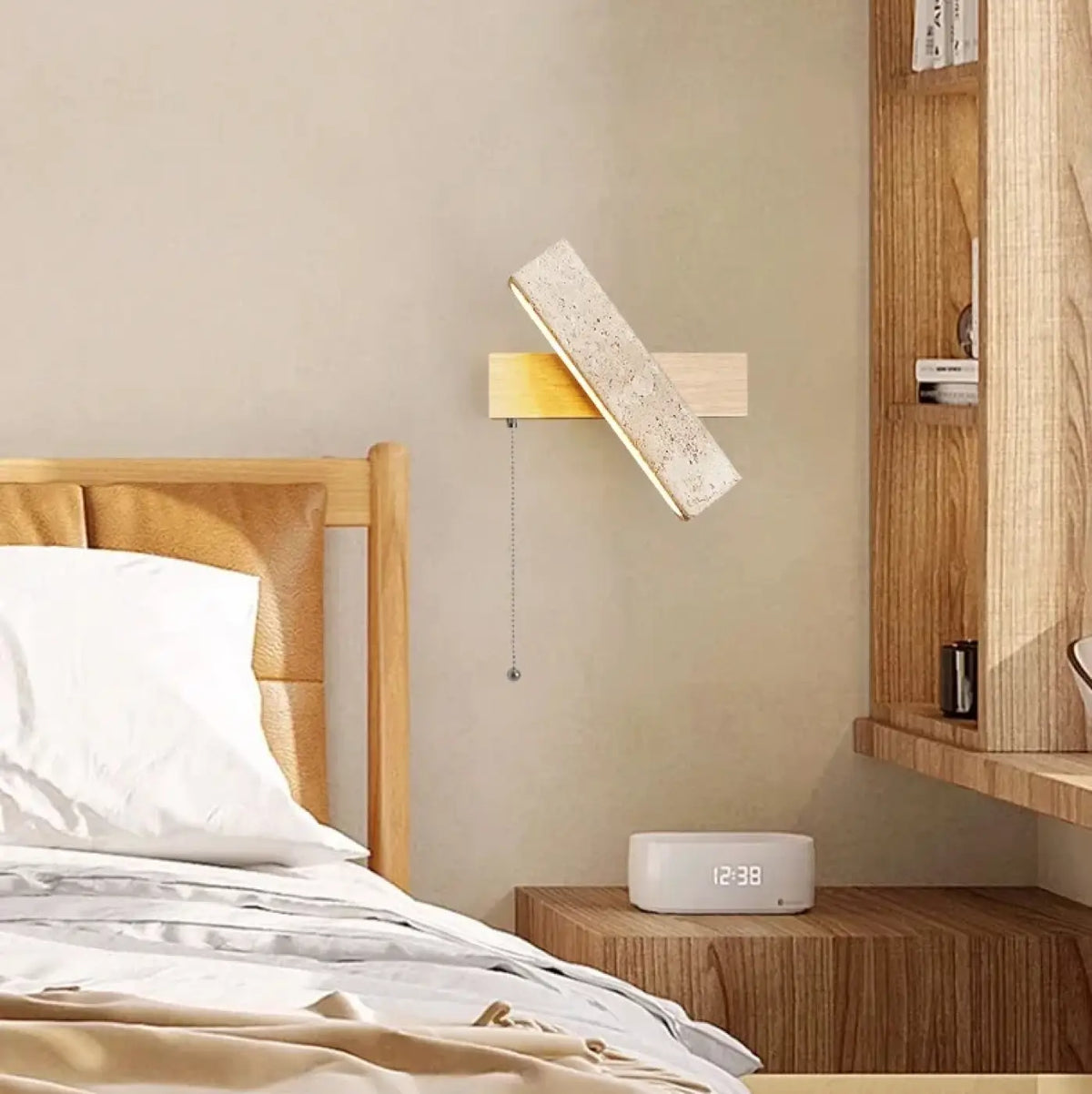 Applique murale LED pierre et bois, deux modèles, marron ou beige, beige