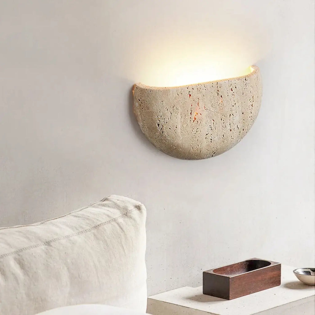 Applique murale LED en pierre naturelle, forme demi-cercle