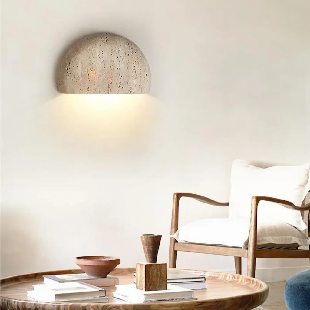Applique murale LED en pierre naturelle, forme demi-cercle