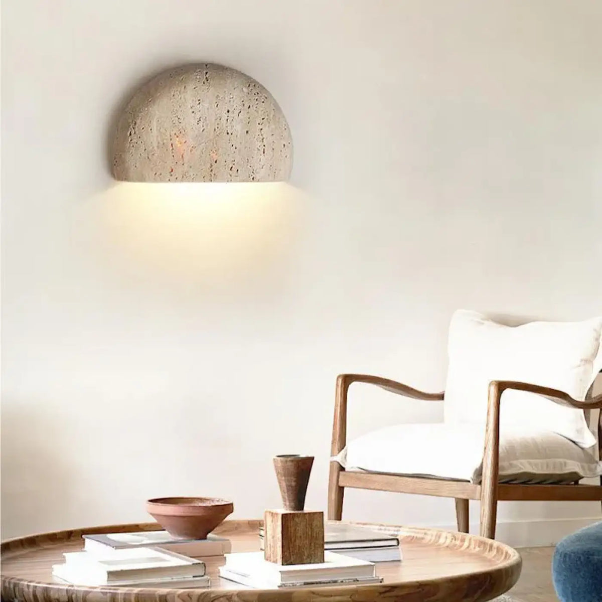 Applique murale LED en pierre naturelle, forme demi-cercle