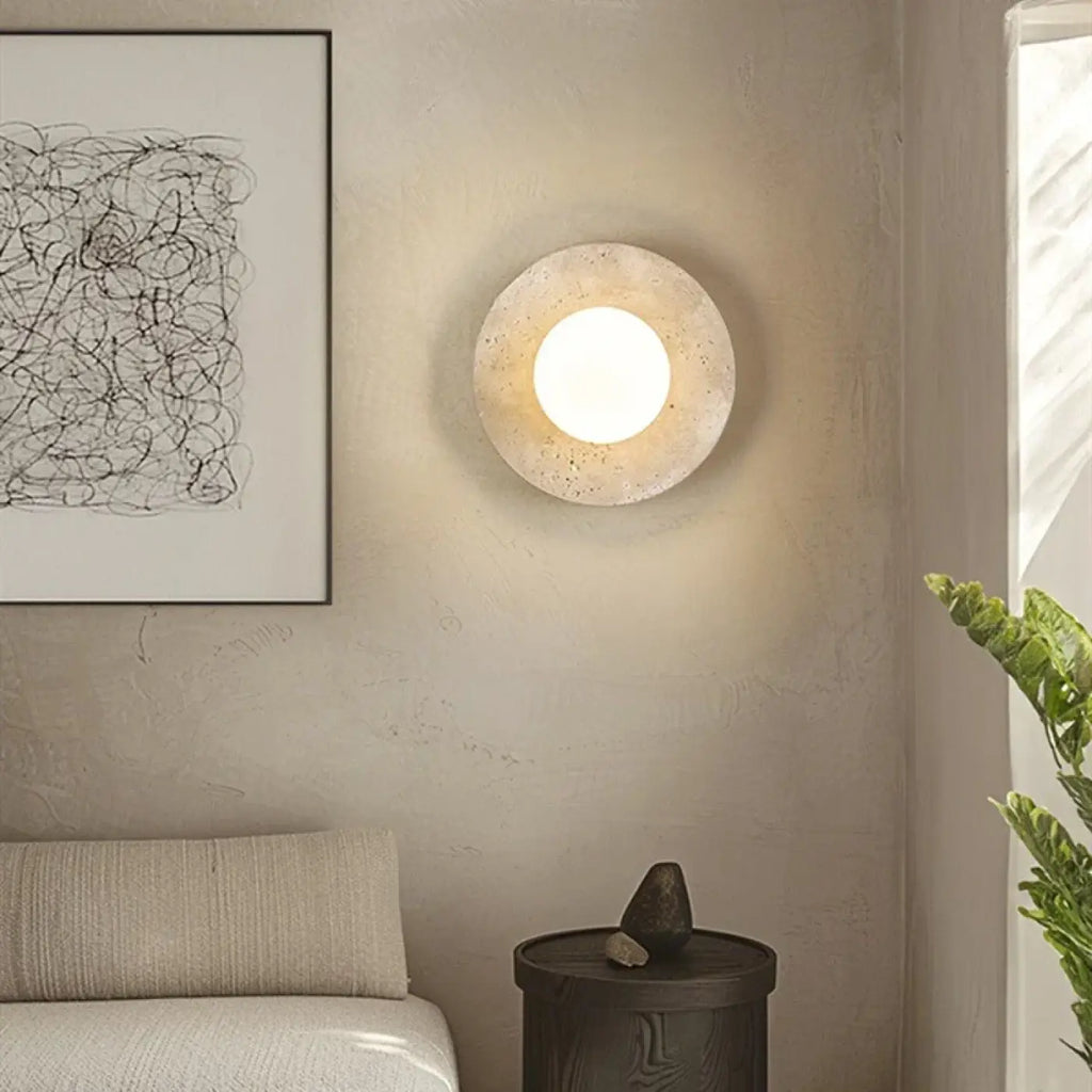 Applique murale ronde en pierre et sphère blanche LED
