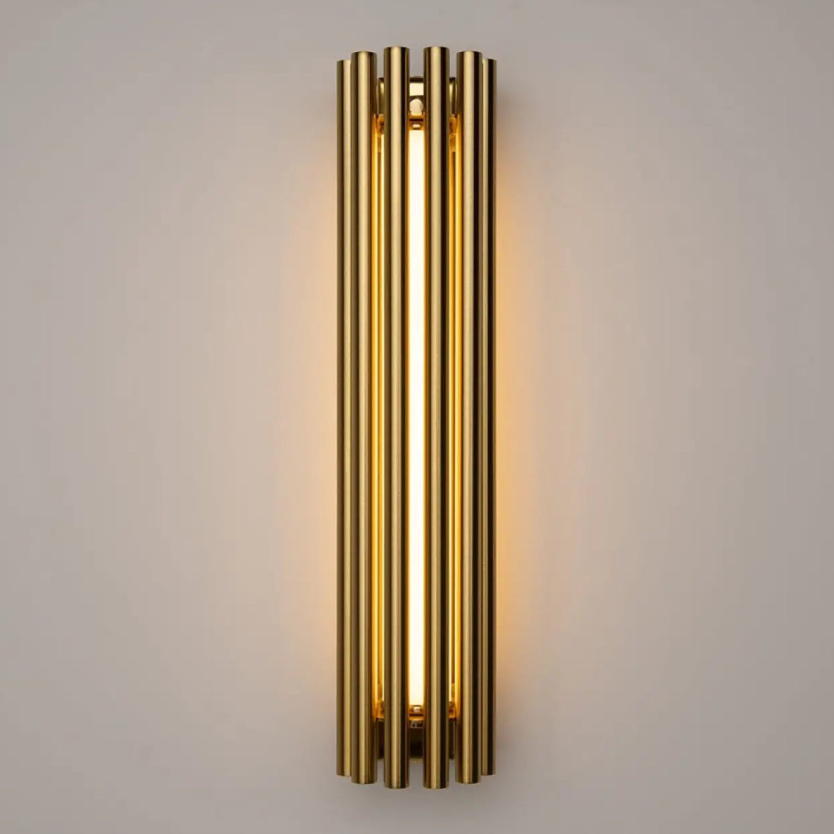 Applique murale LED cylindre en verre et acier doré, 36 cm