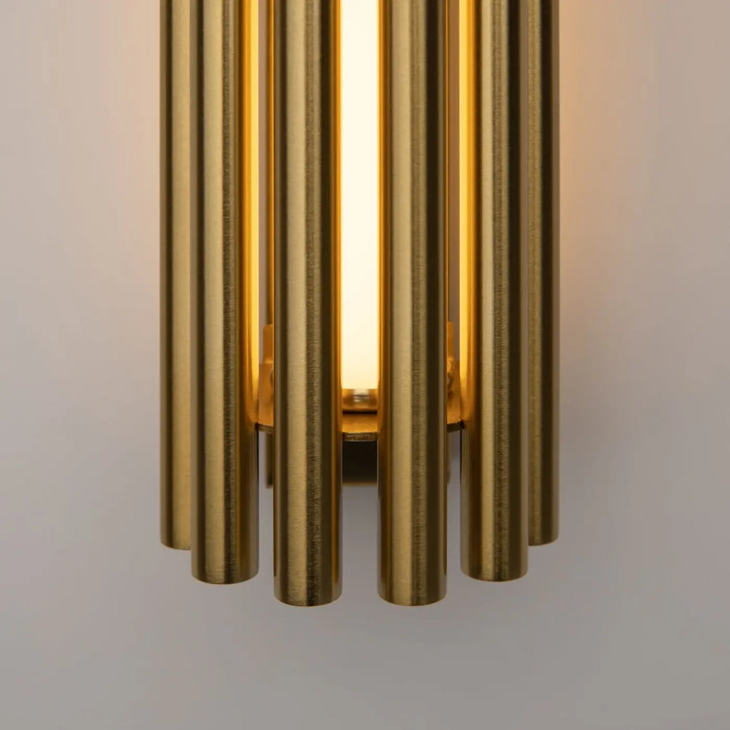 Applique murale LED cylindre en verre et acier doré, 36 cm
