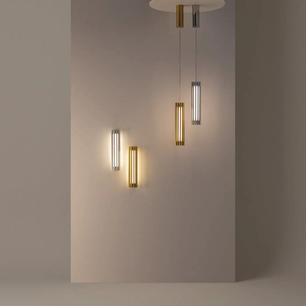 Applique murale LED cylindre en verre et acier doré, 36 cm