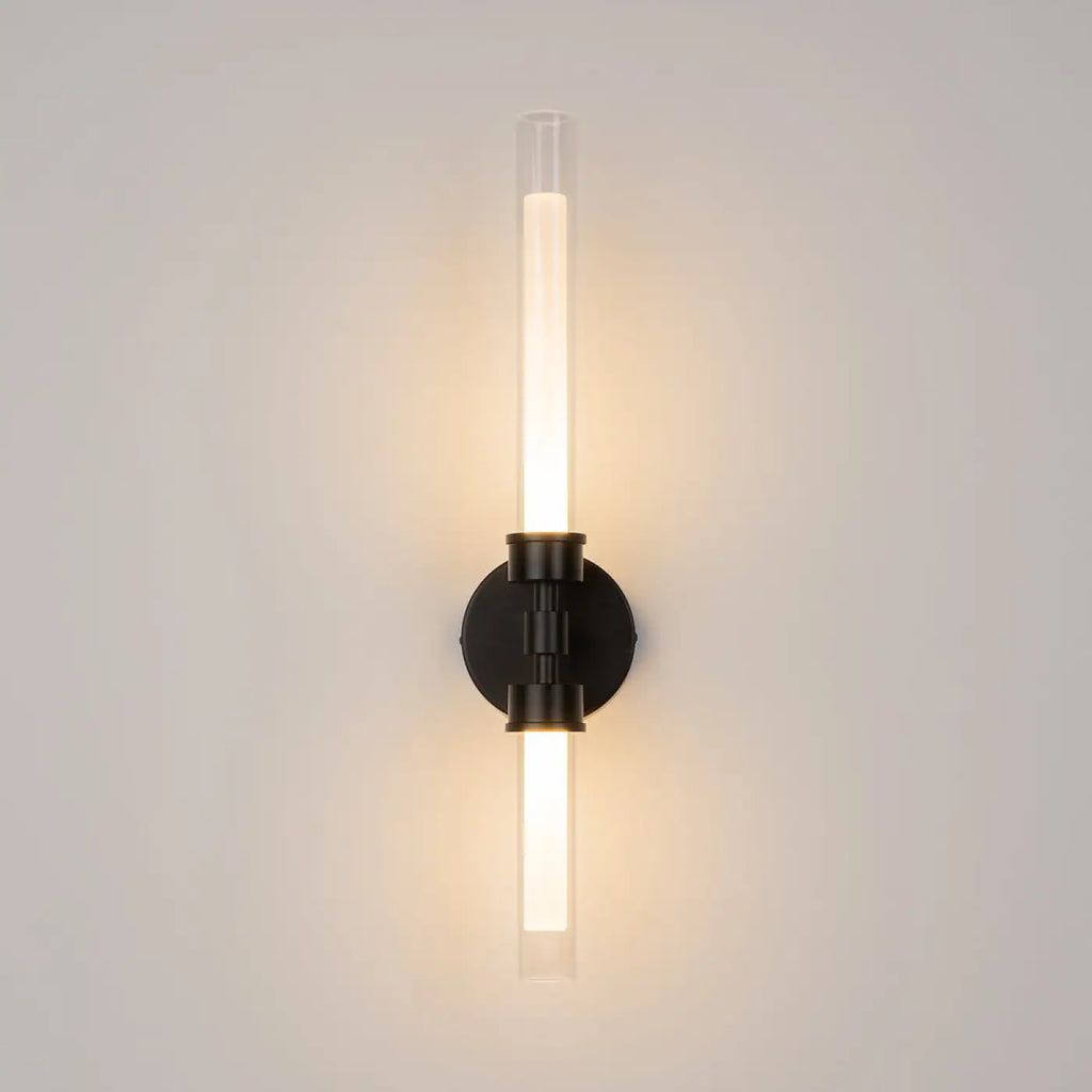 Applique murale LED tube de verre vertical, 56,6 cm, noir ou doré, noir