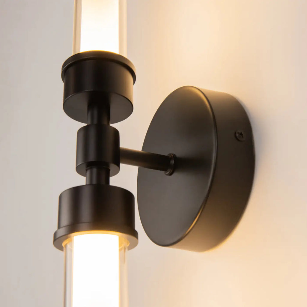 Applique murale LED tube de verre vertical, 56,6 cm, noir ou doré