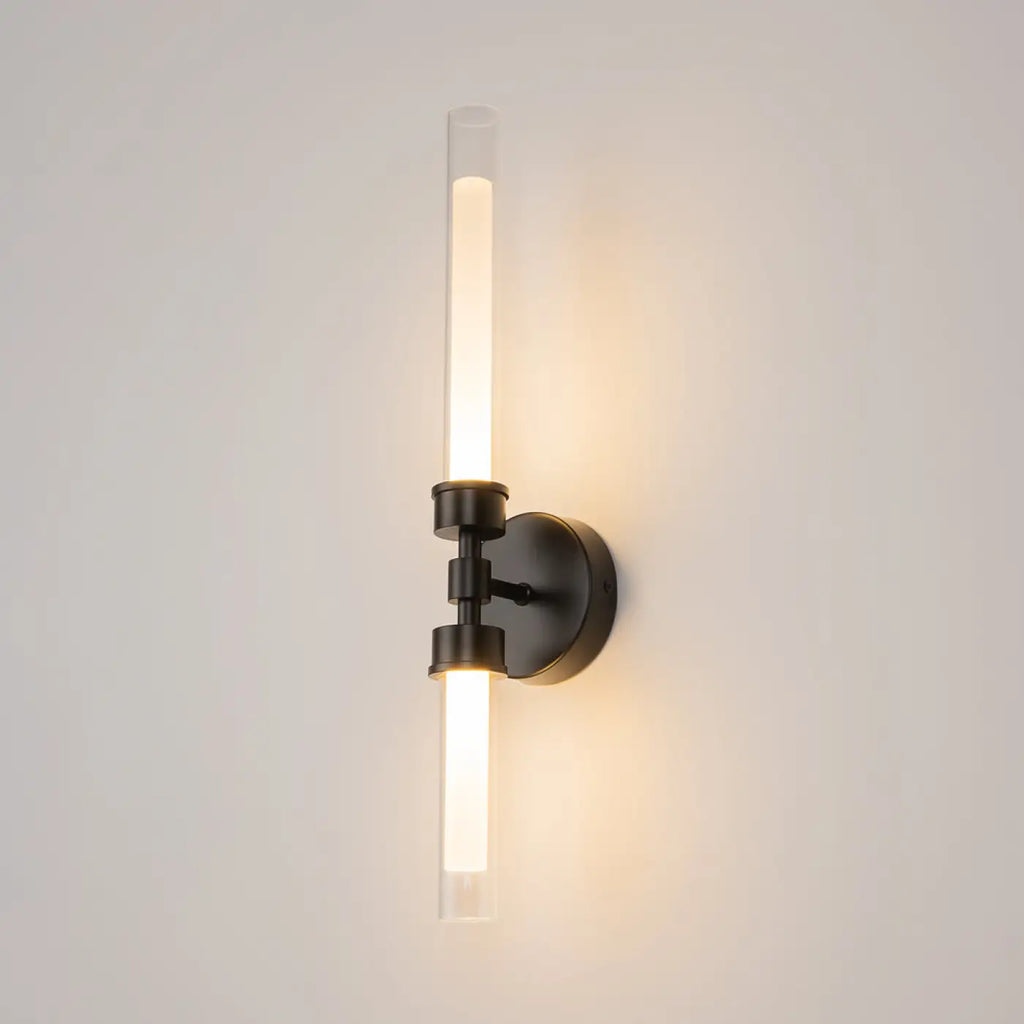 Applique murale LED tube de verre vertical, 56,6 cm, noir ou doré