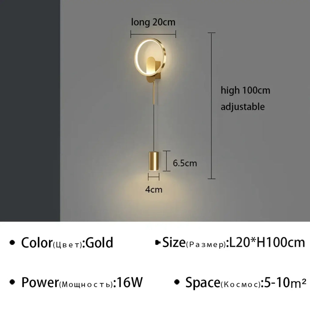 Applique murale LED suspendue et pivotante, dorée ou noire
