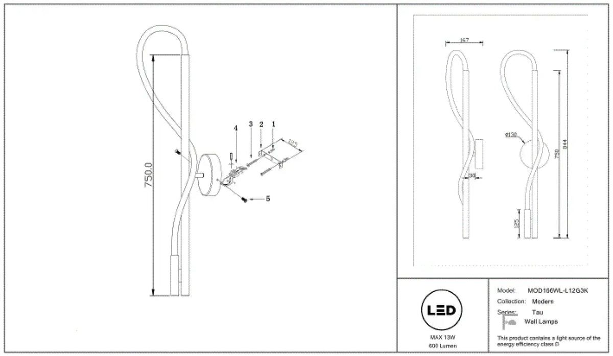 Applique murale LED ruban ondulé doré, 84,4 cm de haut
