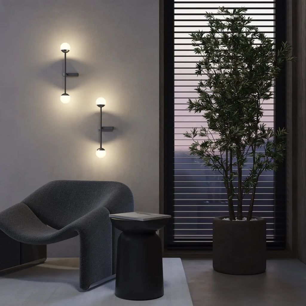 Applique murale LED anneau de lumière sur tige, doré ou noir