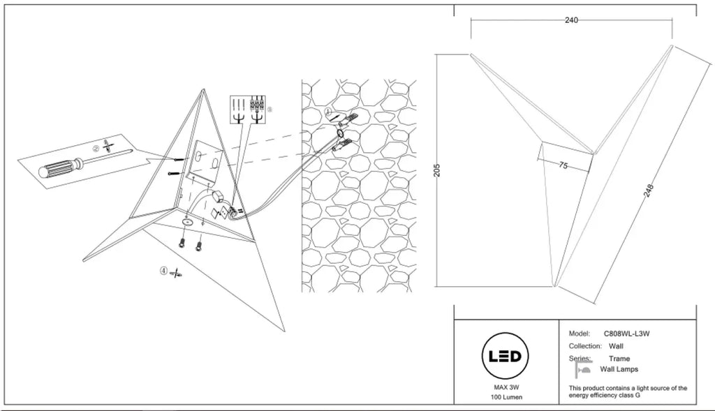 Applique murale LED en acier plié façon origami, noir ou blanc
