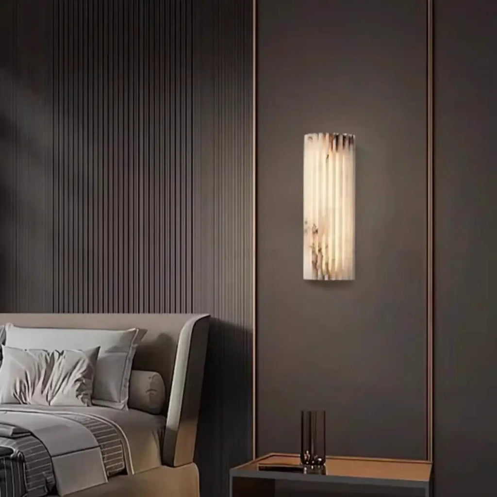 Applique murale allongée en albâtre blanc et marron, S ou M