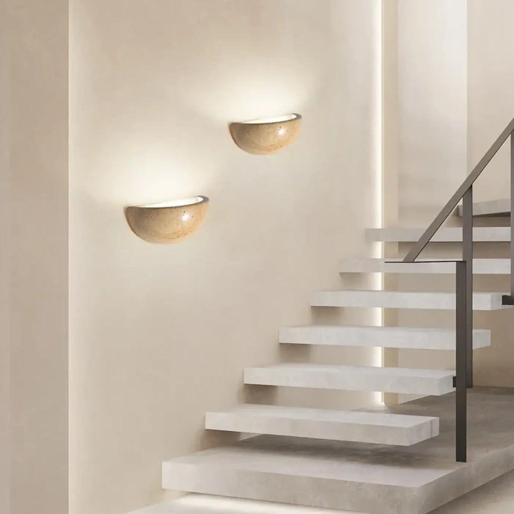 Applique murale LED en marbre beige, forme de demi-sphère