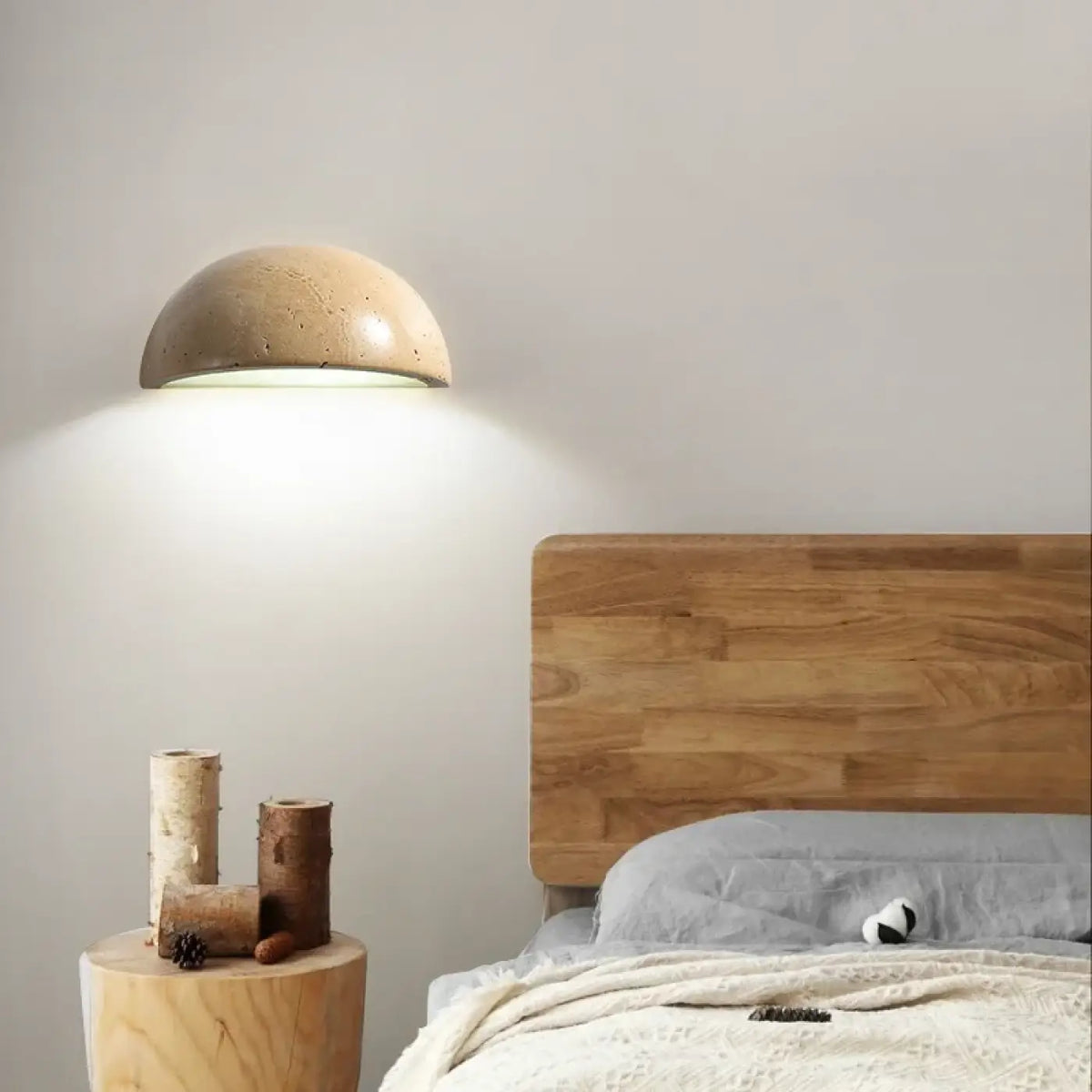 Applique murale LED en marbre beige, forme de demi-sphère