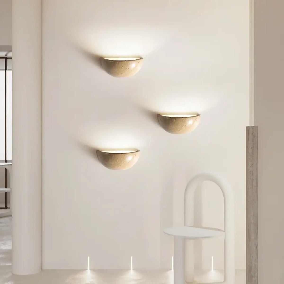Applique murale LED en marbre beige, forme de demi-sphère