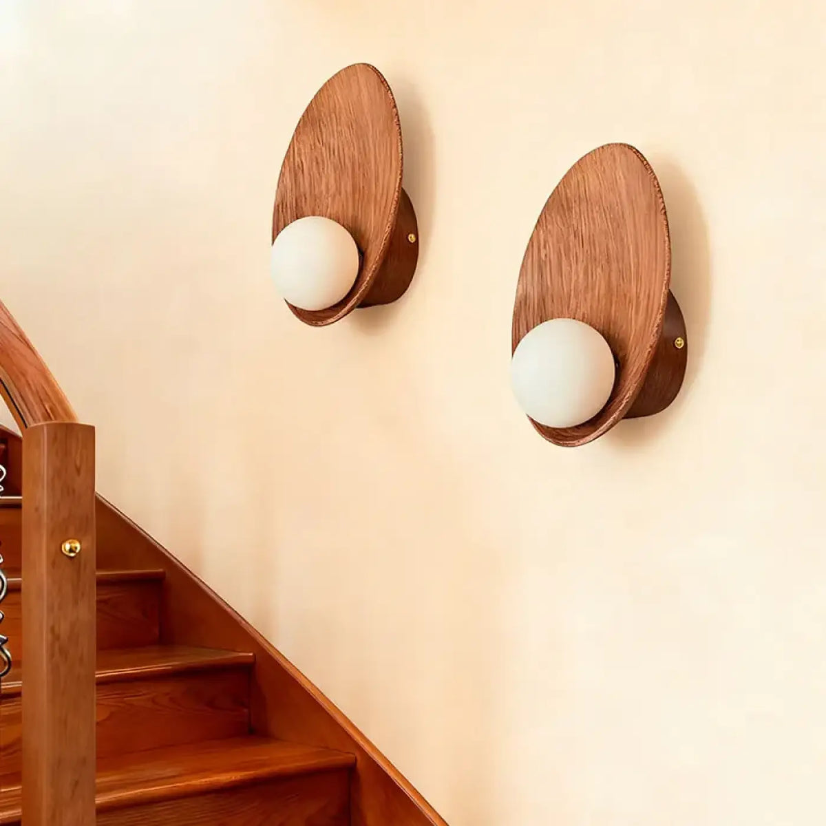 Applique murale ronde en bois massif, style japonais, 3 coloris, marron