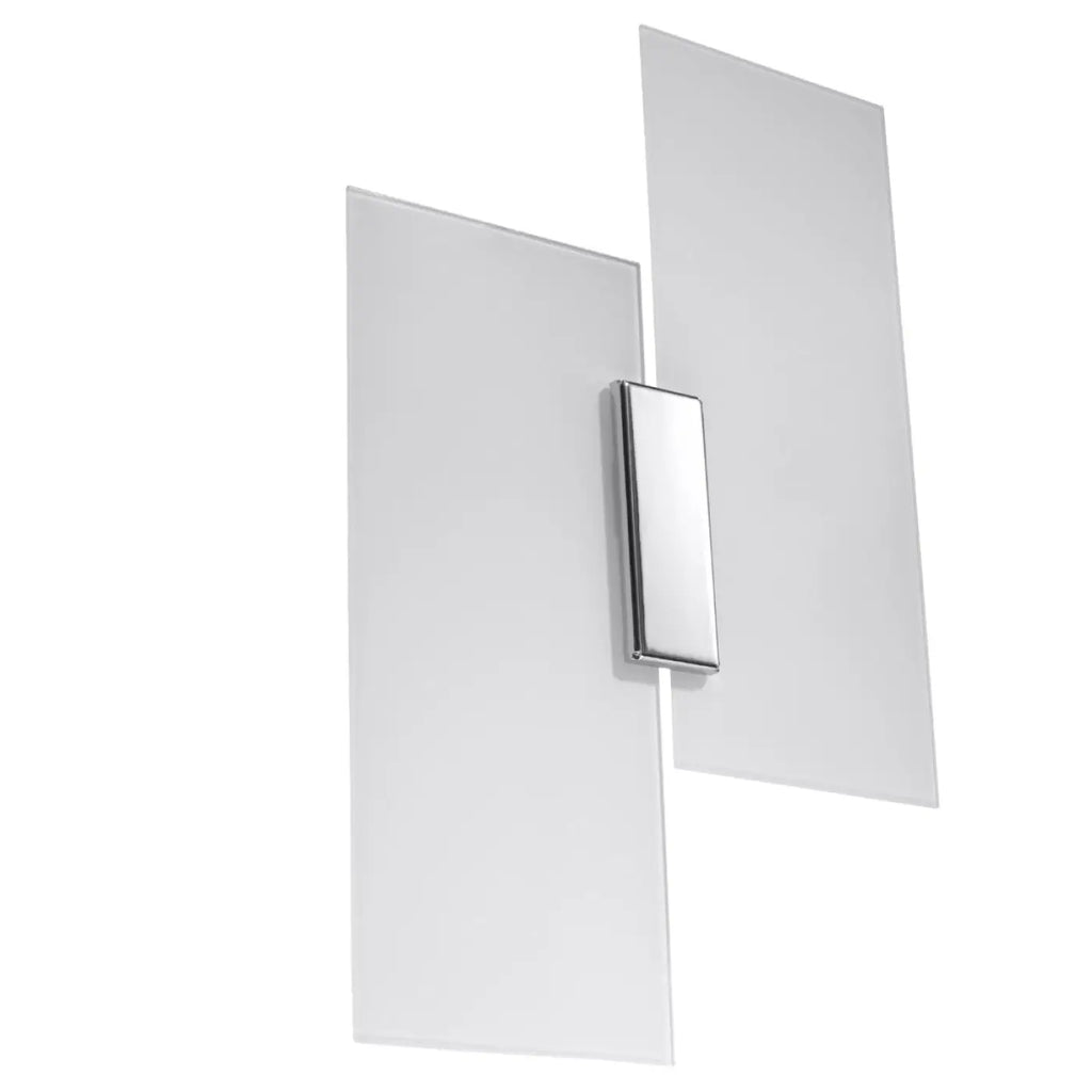 Applique murale double panneau de verre blanc décalé et chrome