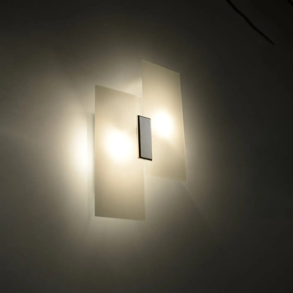 Applique murale double panneau de verre blanc décalé et chrome