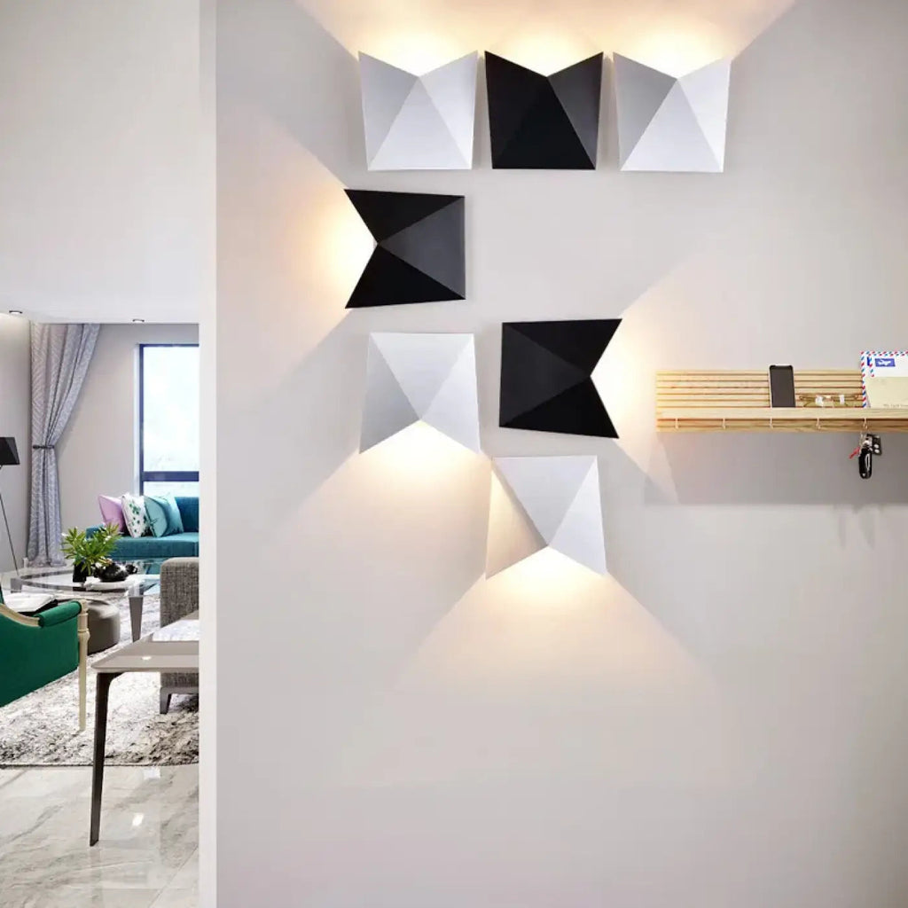 Applique murale effet origami, noir ou blanc
