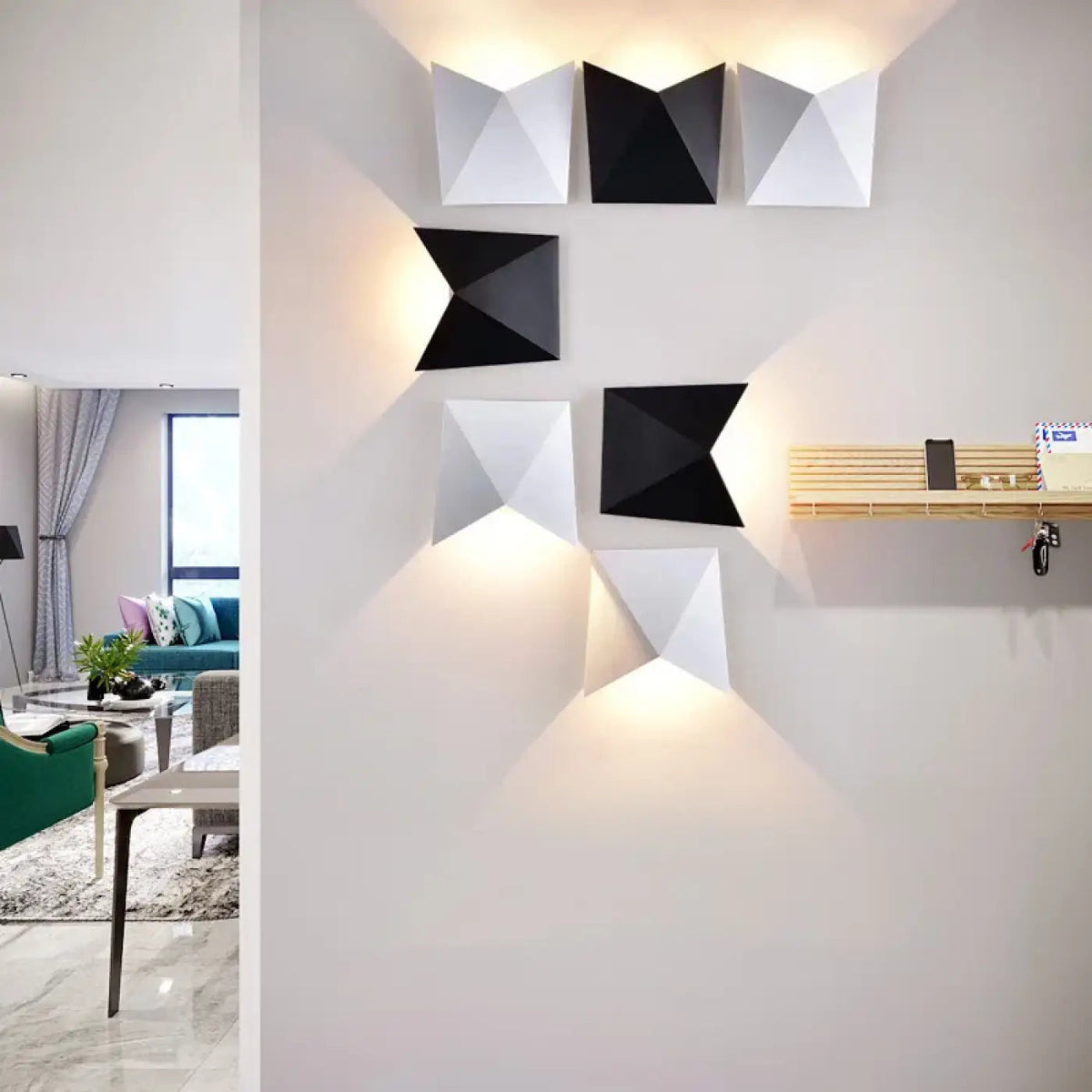 Applique murale effet origami, noir ou blanc
