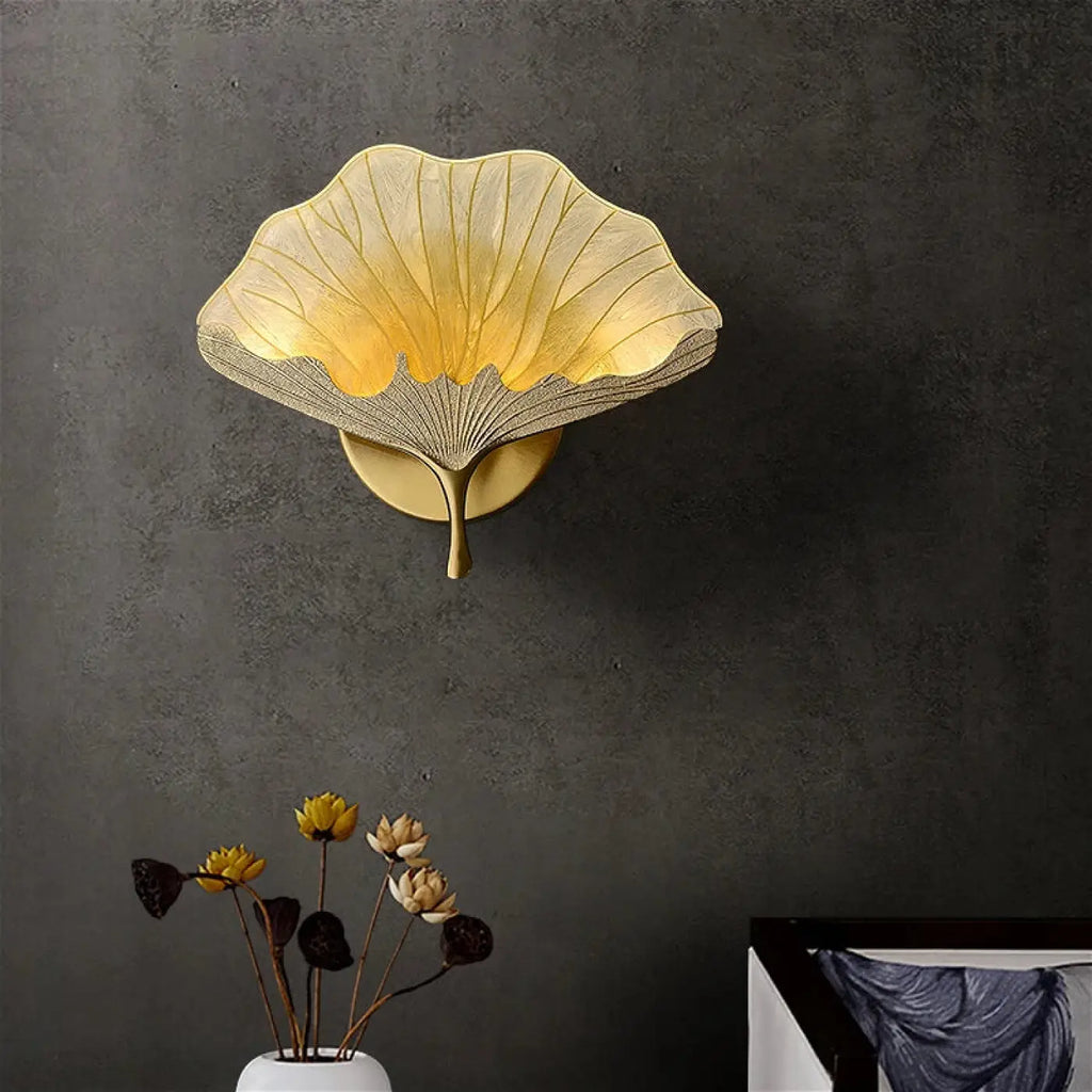Applique murale en forme de feuille dorée, tailles S et M