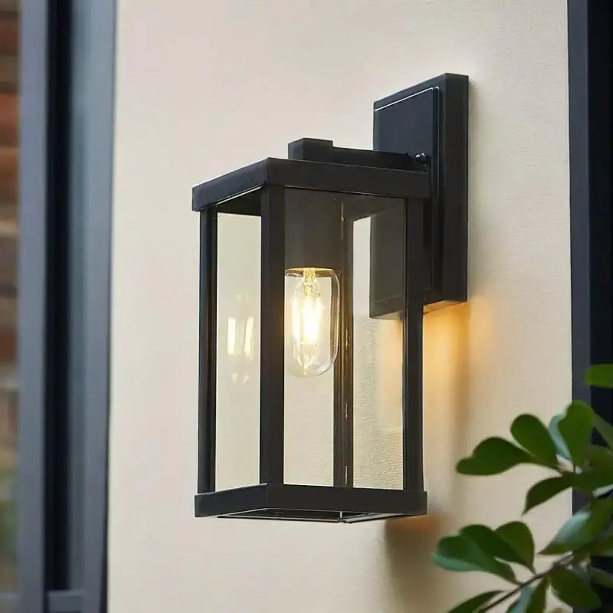 Applique murale noire d'extérieur avec verre transparent