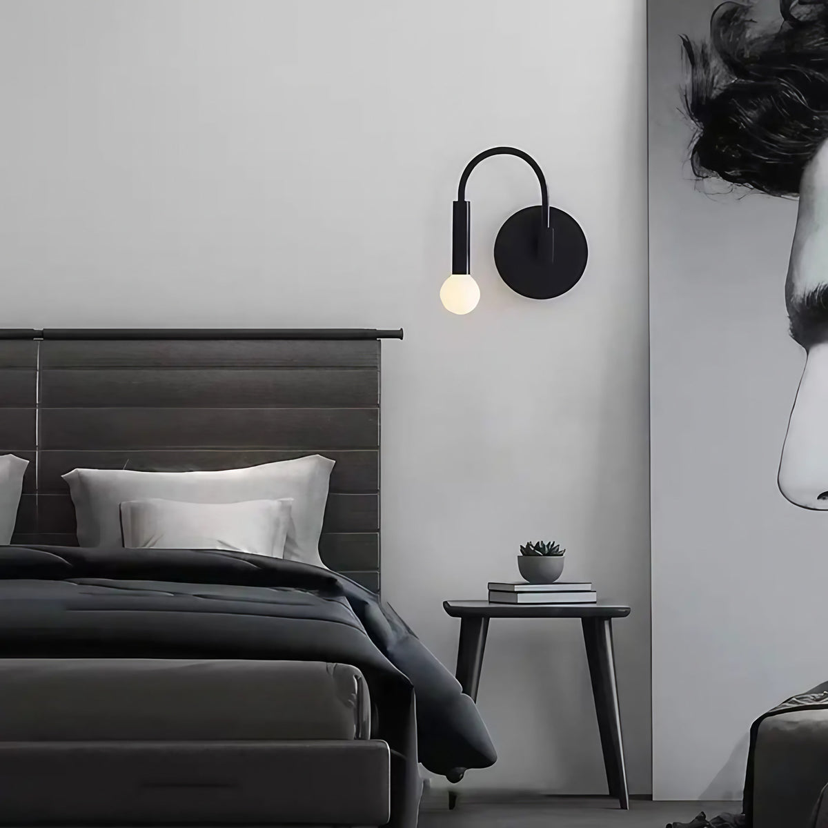Applique murale noire minimaliste, style chambre d'hôtel