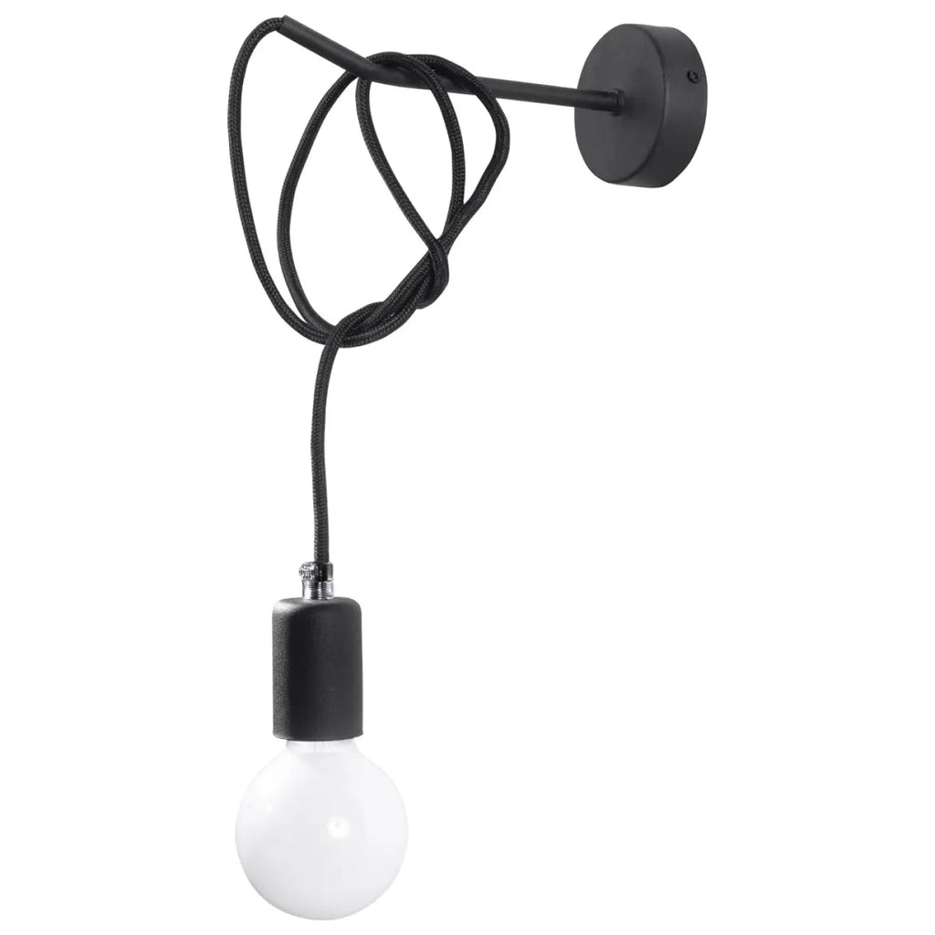 Applique murale industrielle noire, câble tissu et ampoule apparente