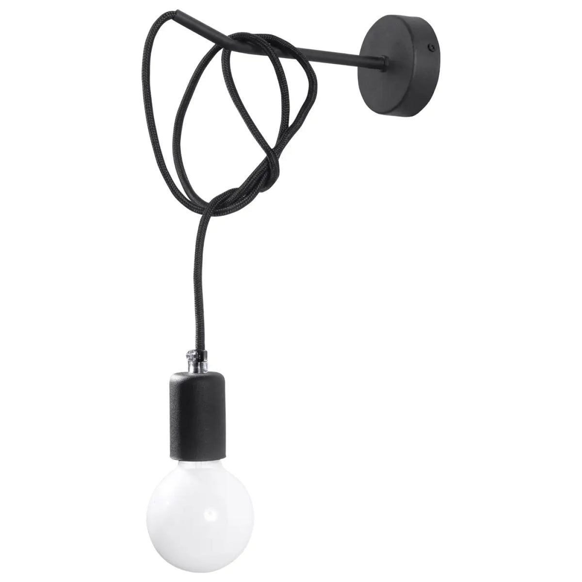 Applique murale industrielle noire, câble tissu et ampoule apparente