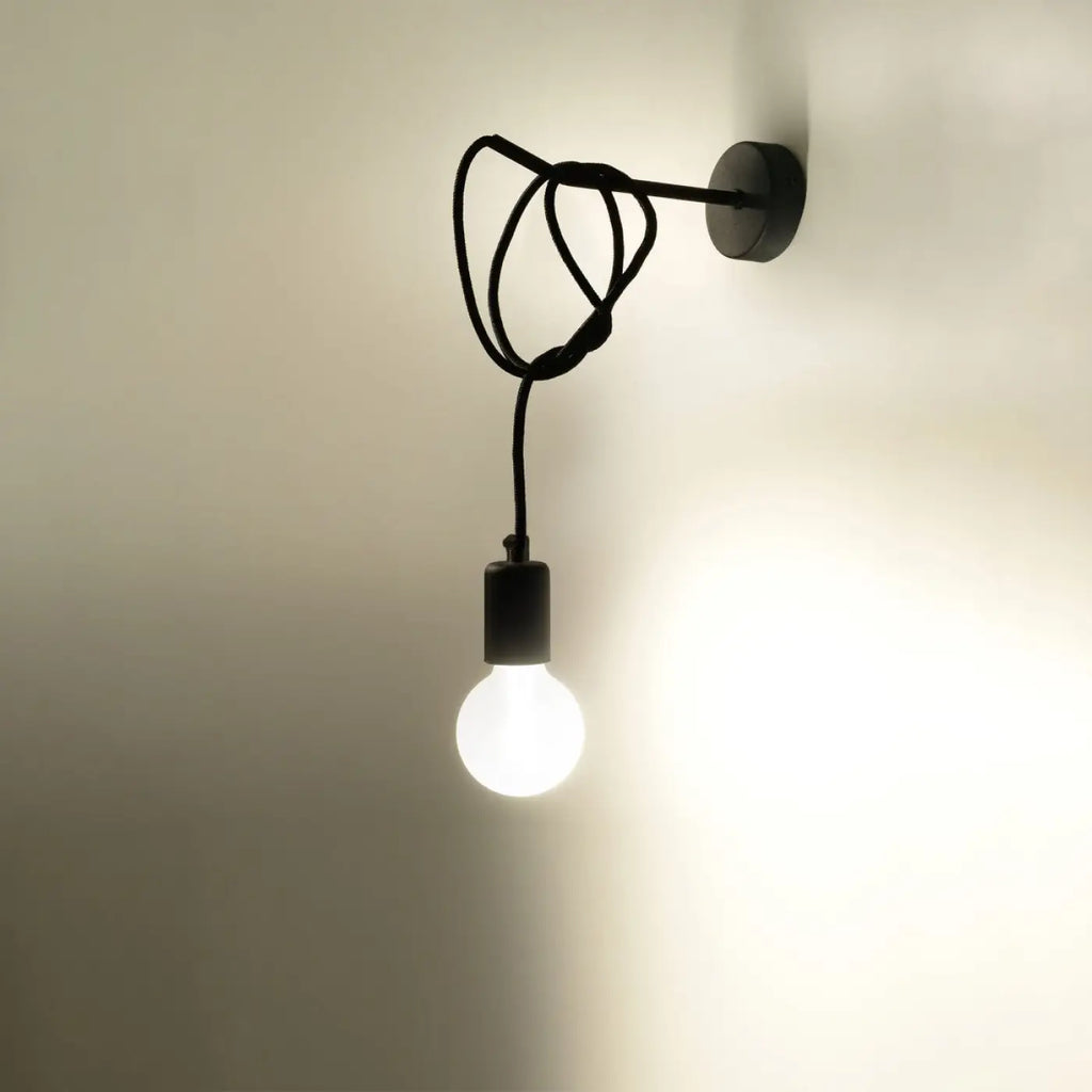 Applique murale industrielle noire, câble tissu et ampoule apparente