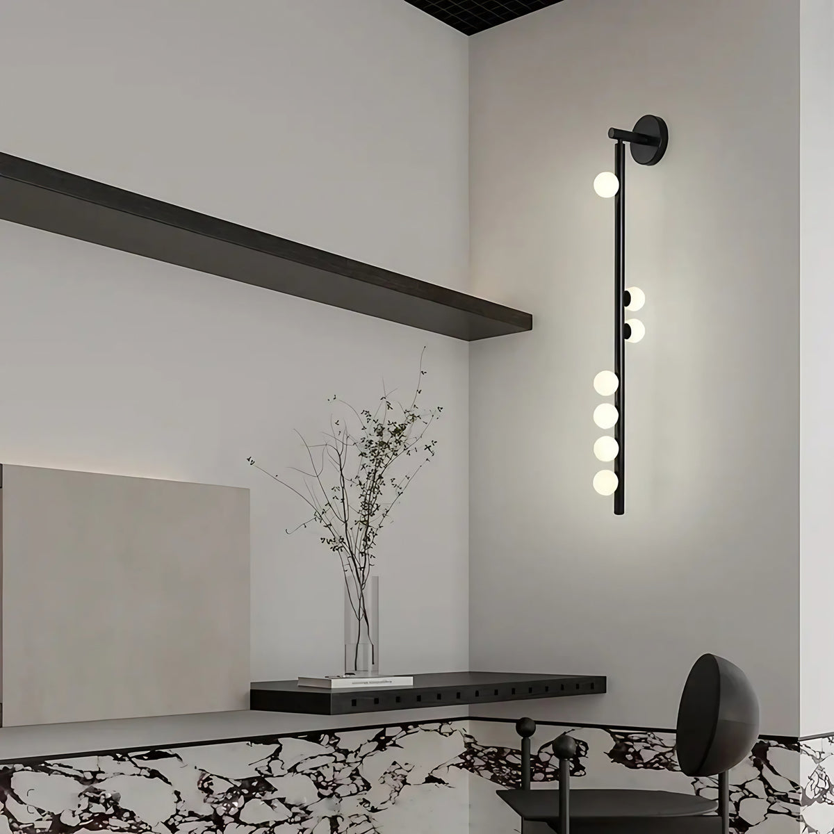 Applique murale à boules LED, métal noir ou doré, noir