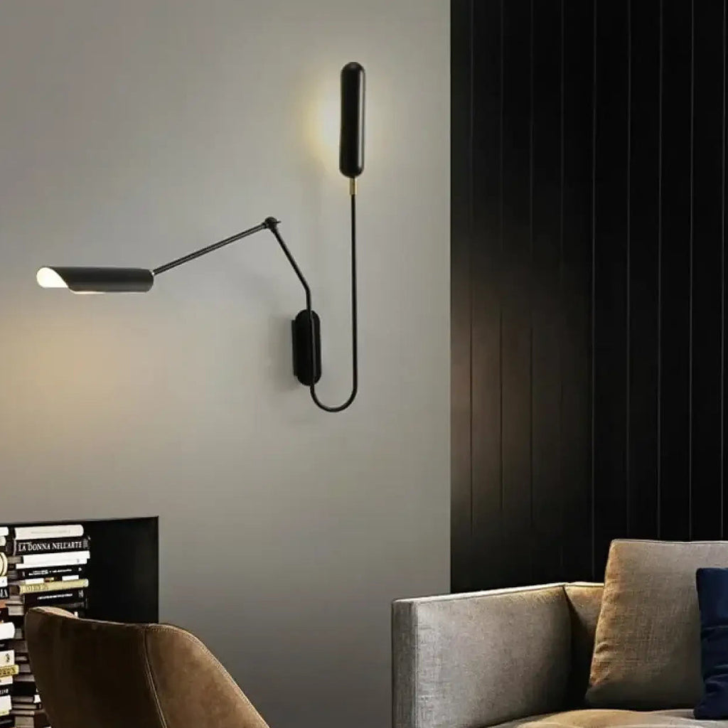 Applique murale orientable noire à bras long