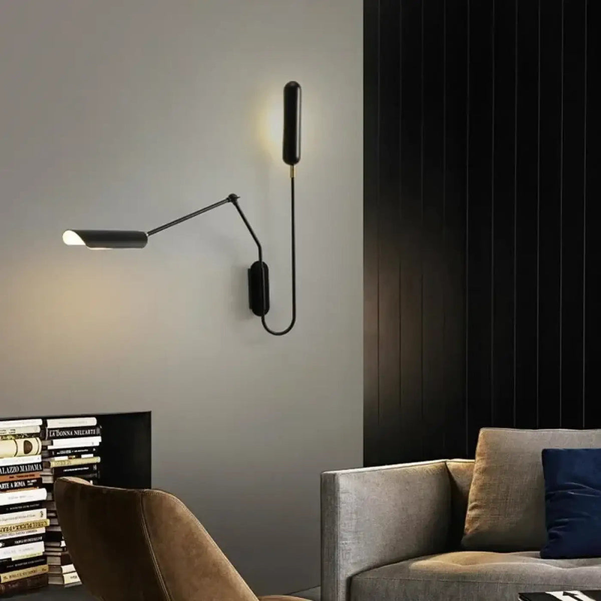 Applique murale orientable noire à bras long
