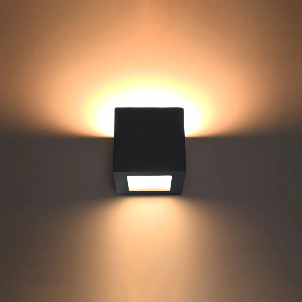 Applique murale cube en céramique noire et verre, 14 cm, E27